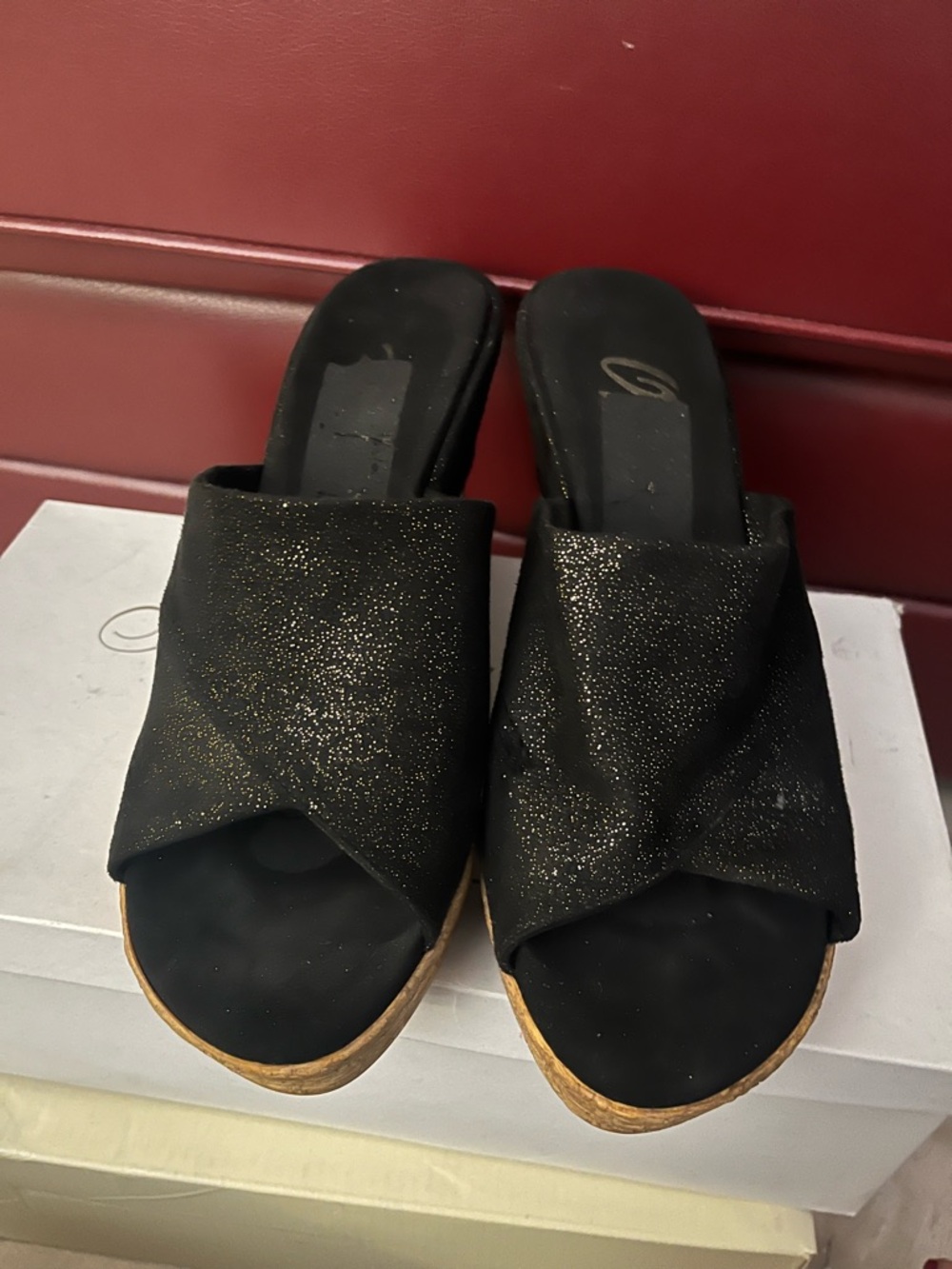 Only Black Glitter Cross-Band Slide Clog Wedges